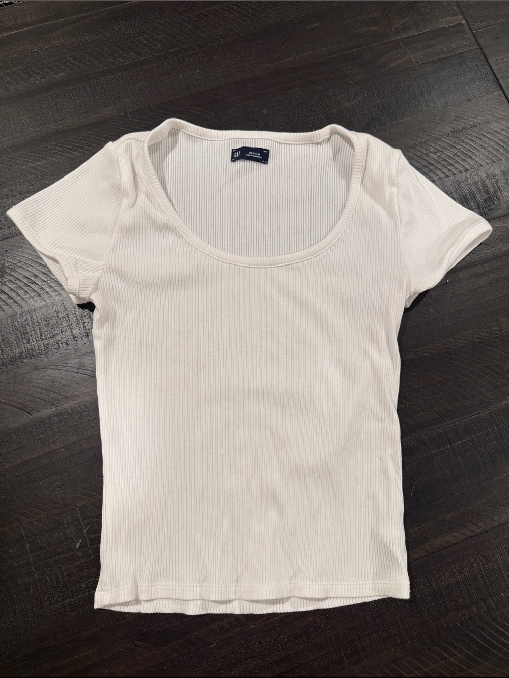 GAP White Ribbed Scoop Neck Short Sleeve Tee